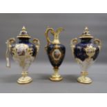 Pair of Coalport two handled baluster form pedestal vases having handpainted and gilt decoration