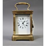 Mid to late 20th Century miniature gilt brass cased carriage clock with enamel dial, Roman