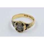 19th Century 18ct gold black enamel, diamond and seed pearl mourning ring, 4.5g