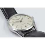 Longines gentleman's circular stainless steel automatic wristwatch, 35mm diameter, on a black