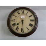 19th Century mahogany circular wall clock with a single train fusee movement, the painted dial