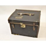 19th Century canvas leather mounted trunk with brass lock having label and stamps for Drew and