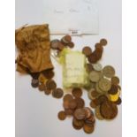 Quantity of miscellaneous coins and gaming tokens together with a small quantity of Penny Red stamps