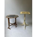Late 20th Century cream and green line painted square top pedestal table, the top painted with a