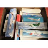 Box containing a quantity of plastic scale model airliners There are 18 models in this lot. Some are