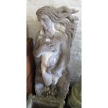 Large reconstituted stone garden figure, the birth of Venus, 56ins high