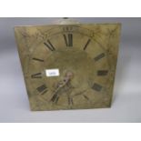 Longcase clock movement and dial, the 11in square dial with Arabic and Roman numerals, signed George