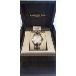Raymond Weil, gentleman's Parsifal automatic day / date wristwatch, the white textured dial with