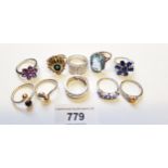 Group of ten various silver and gem set dress rings