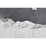 Geoff Williams, pencil drawing, study of a sleeping female nude, signed, 13.75ins x 29ins, in a