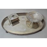 19th Century oval plated on copper galleried tray, plated sardine dish and a Mappin and Webb