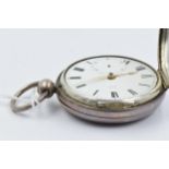 19th Century English silver cased Hunter pocket watch, the enamel dial with Roman numerals, numbered