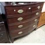19th Century mahogany bow fronted chest of two short and three long drawers with oval brass handles,
