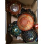 Two boxes containing a large collection of various Carnival glassware