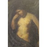 Antique oil on panel, portrait of a semi nude female, indistinctly signed Paint crazed but in ok