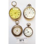 Two ladies silver fob watches with engraved cases and decorative dial having Arabic numerals, and