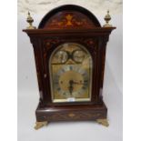 Good quality Edwardian mahogany marquetry inlaid large bracket clock, the silvered and gilt brass