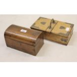 19th Century walnut two division dome topped tea caddy, together with a Victorian oak brass