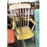 Early 20th Century beech and elm stickback kitchen elbow chair