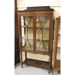 Edwardian mahogany satinwood crossbanded and line inlaid display cabinet with two bar glazed doors