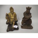 Asian carved wooden and gilded figure of a seated sage (at fault), 10.5ins high and a carved