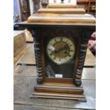 Late 19th Century German walnut mantel clock with two train movement, 20ins high