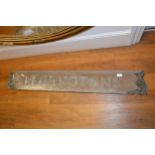 Patinated metal shop / house sign, ' Bravingtons ', 51.5ins wide