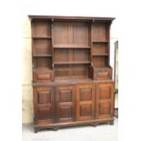 Mahogany dresser / side cabinet, the moulded dentil cornice above a boarded back with open shelves