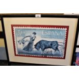 Set of twelve framed colour prints of Spanish postage stamps, together with a small quantity of