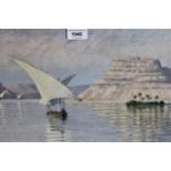 Arthur Radclyffe Dugmore, oil on board, boats on the Nile, signed and dated 1924, 11.25ins x 17.