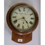 Small 19th Century oak cased drop-dial wall clock, the painted dial with Roman numerals, signed