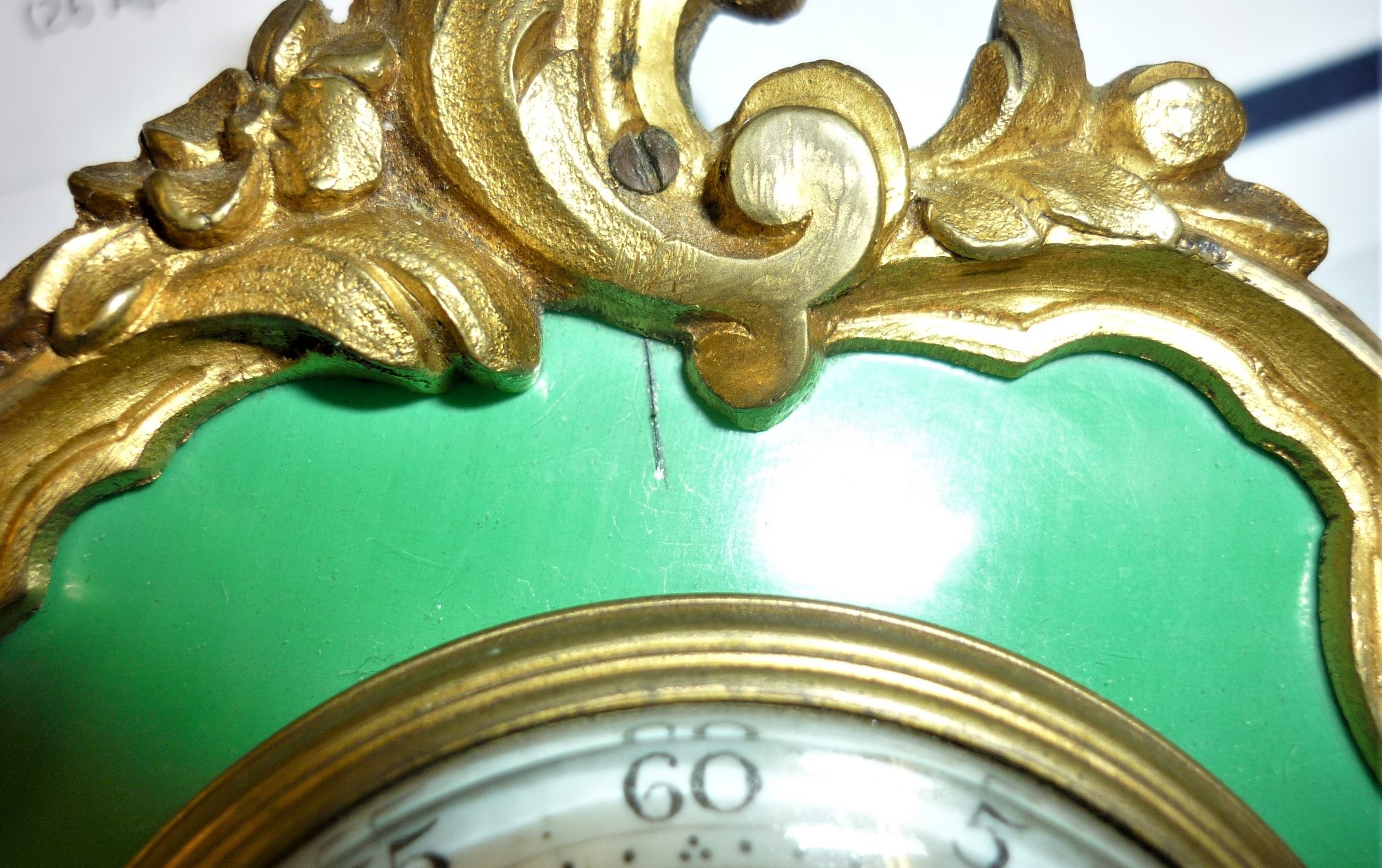 Small French gilt metal mantel clock, having circular enamel dial with Arabic and Roman numerals, - Image 3 of 7
