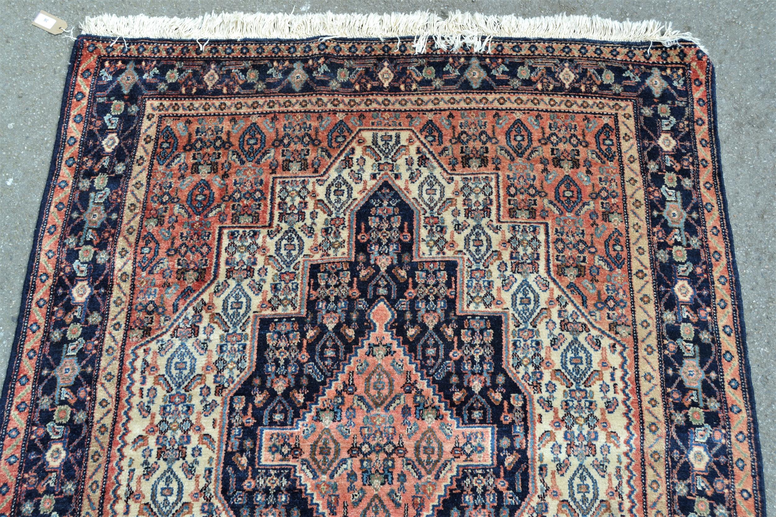 Small Hamadan rug with a medallion and all-over Herati design in shades of rose, midnight blue and - Image 2 of 4