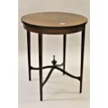 Edwardian circular mahogany floral painted two tier occasional table, on square tapering supports
