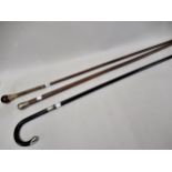 19th Century walking cane with agate ball handle having gilt metal mount and carved grip on a