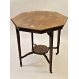 Edwardian rosewood crossbanded and inlaid octagonal occasional table on square tapered supports with