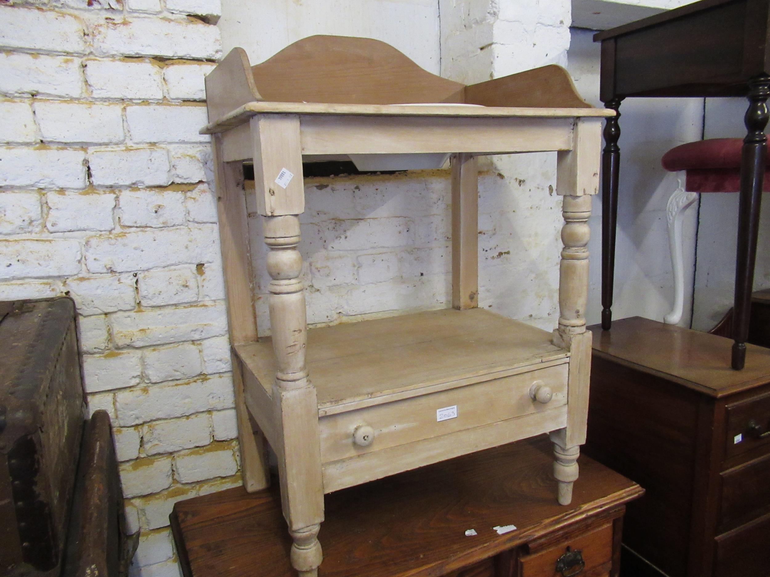 19th Century stripped pine two drawer side table, together with a similar pine washstand with - Image 2 of 2