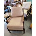 Pair of early 20th Century mahogany bergere armchairs with single cane backs and sides, freshly