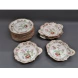 Late 19th / early 20th Century Continental porcelain dessert service having floral enamel decoration