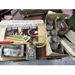 Childrens painted wooden toy fort, bar billiards table game in original box, Ascot Super Ace