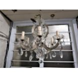 20th Century Venetian clear glass six branch chandelier with cut glass drops
