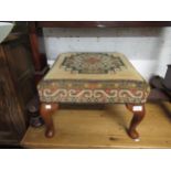 Modern stool with overstuffed needlework seat together with two pink button upholstered dressing