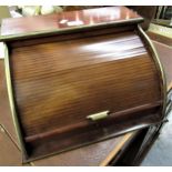 Early 20th Century mahogany brass mounted tambor fronted desk top stationery box