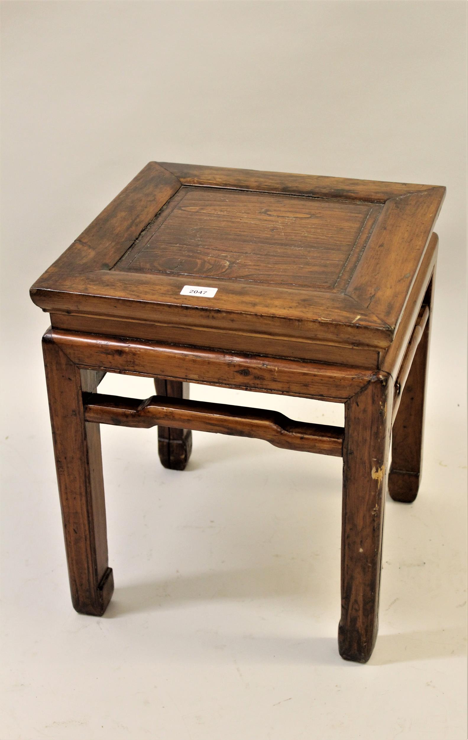 Early 20th Century Chinese square stained elm occasional table, 16ins square x 19ins high