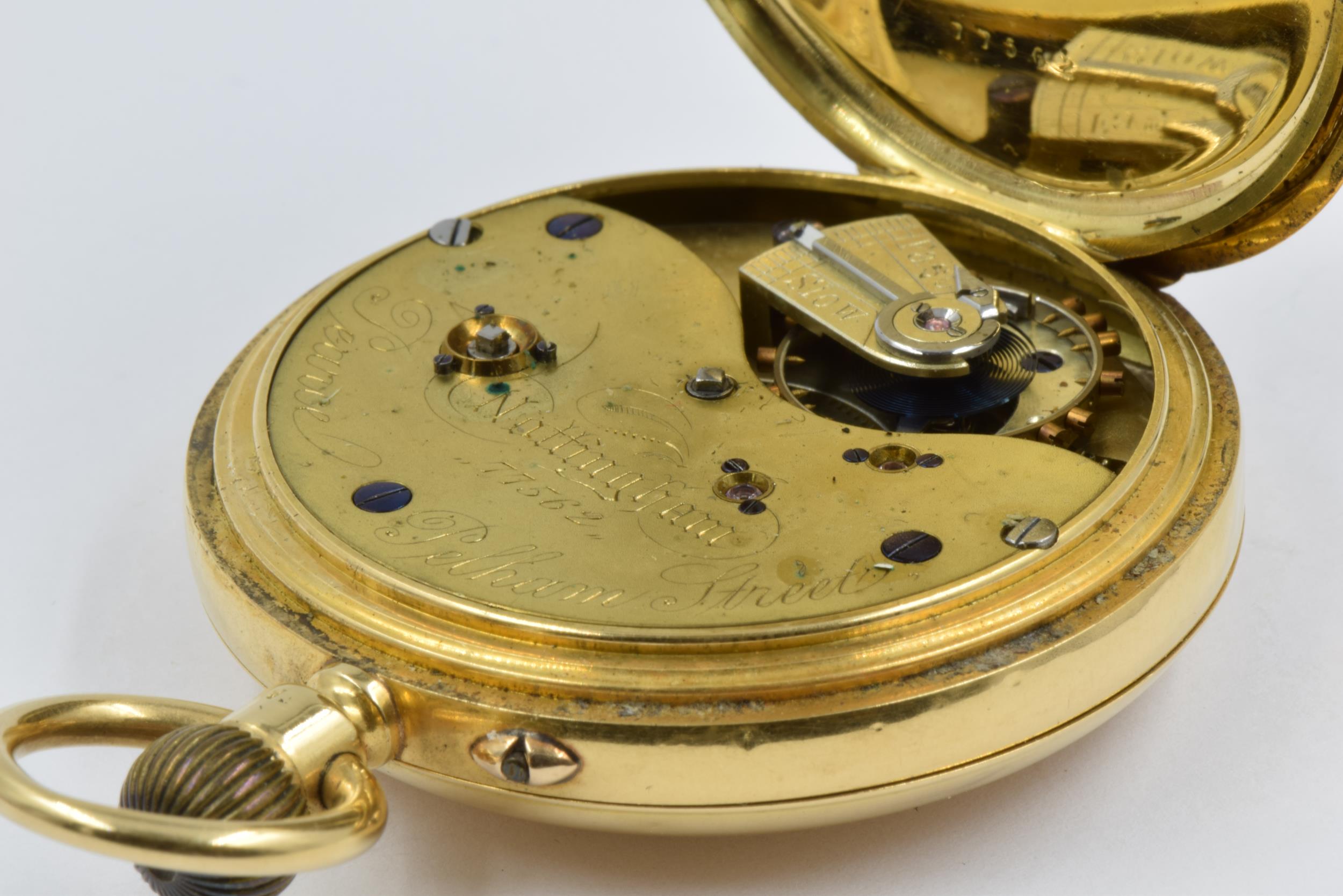 Early 20th Century 18ct gold cased crown wind half hunter pocket watch, the movement inscribed - Image 3 of 3