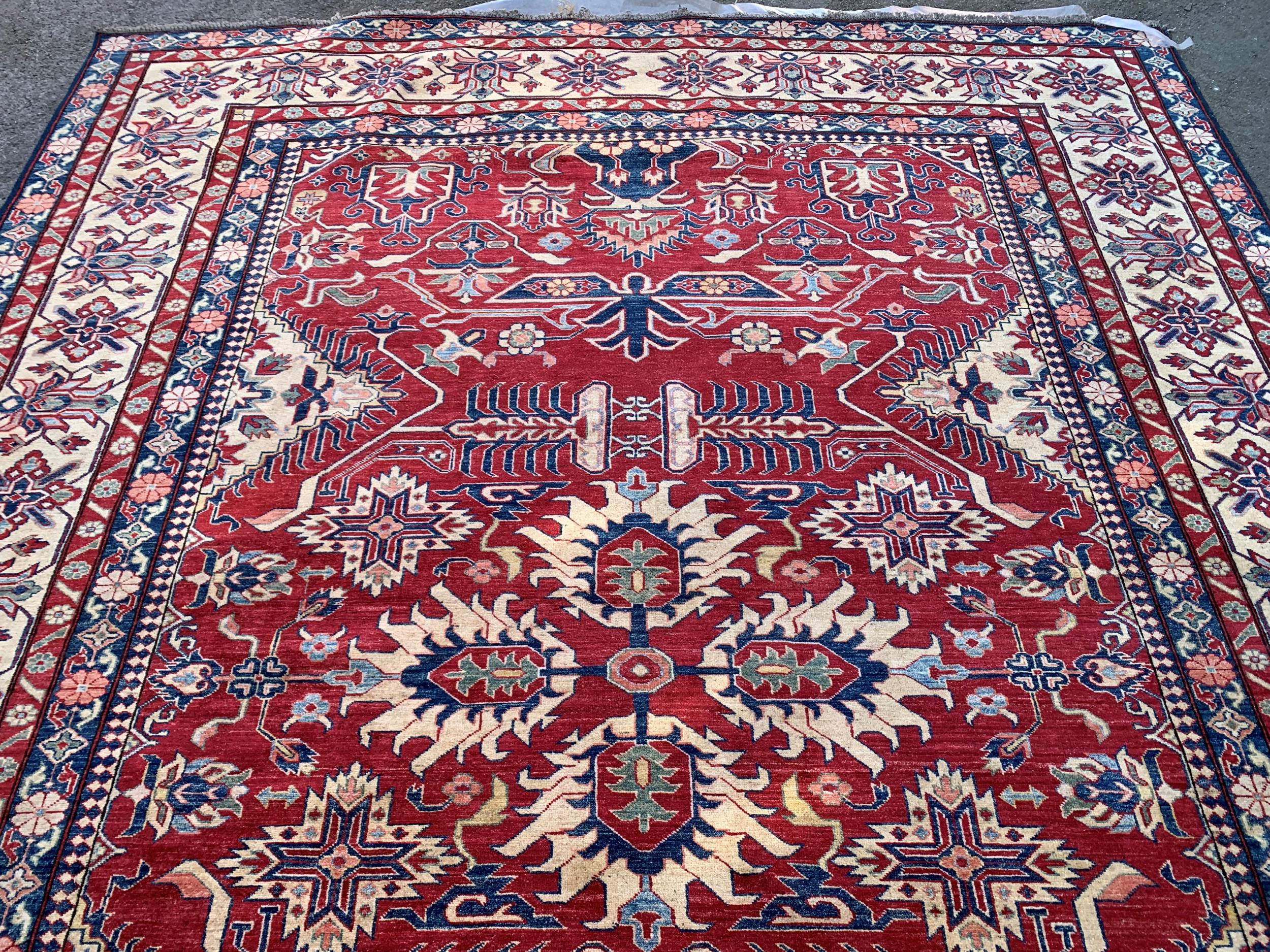 Good quality modern Afghan Ziegler type carpet with an all-over palmette design on a red ground with - Image 3 of 4