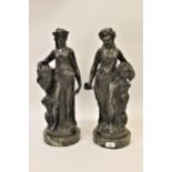 Pair of late 19th Century / early 20th Century patinated bronze figures of classical young maidens