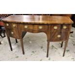 Good quality mahogany crossbanded and line inlaid bow front sideboard in George III style,