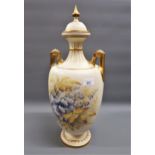 Large 19th Century Royal Worcester blush ivory and gilded vase and cover painted with various