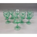 Set of ten 19th Century green tinted and facet cut drinking glasses, 5ins tall